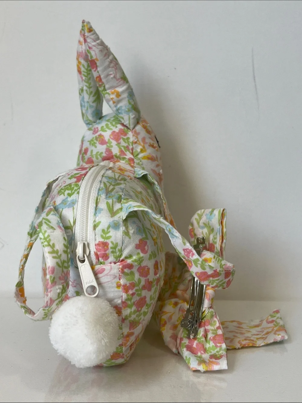 Floral Fabric Bunny Plush Purse with Matching Fabric Hair Bow Barrette